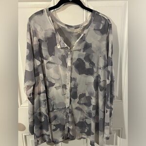 22W/24W (2X) Lightweight Mesh Printed Watercolor Cardigan LOGO byLori Goldstein